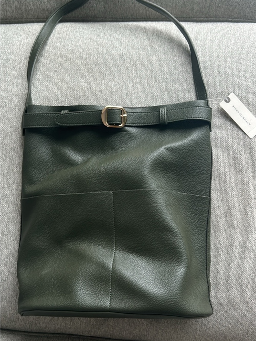Anthropologie Dark Green Leather Shoulder Bag with Buckle